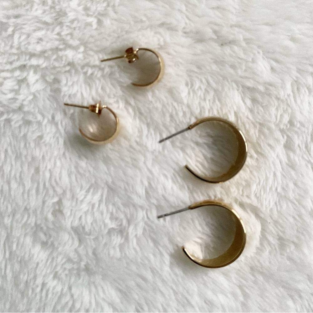 Vintage Gold-Tone Huggie Hoop Earrings – 2 Pair Set – Mini & Small - Picture 5 of 11